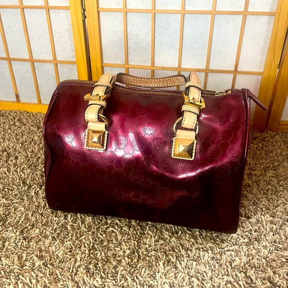 Michael Kors Maroon Satchel with Glossy Finish